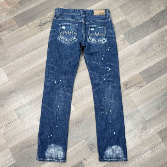 Express Distressed Bleach Splatter Baggy Straight Leg Boyfriend Jeans Blue 2 - Picture 4 of 13